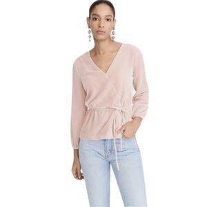 J. Crew Chic Feminine Pink chiffon Drapey Crepe Faux Wrap long sleeve classy Top